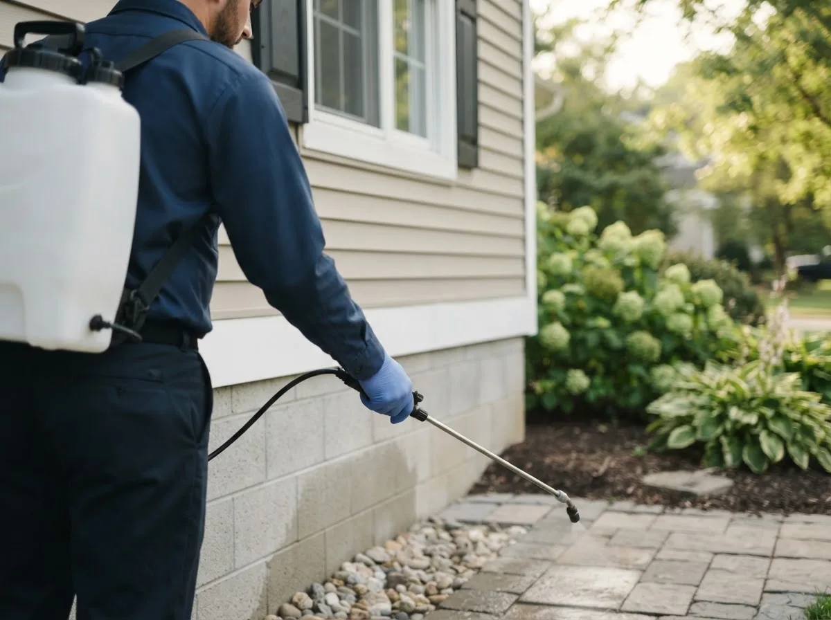 Pest control technician inspecting a home in Rosalia, KS